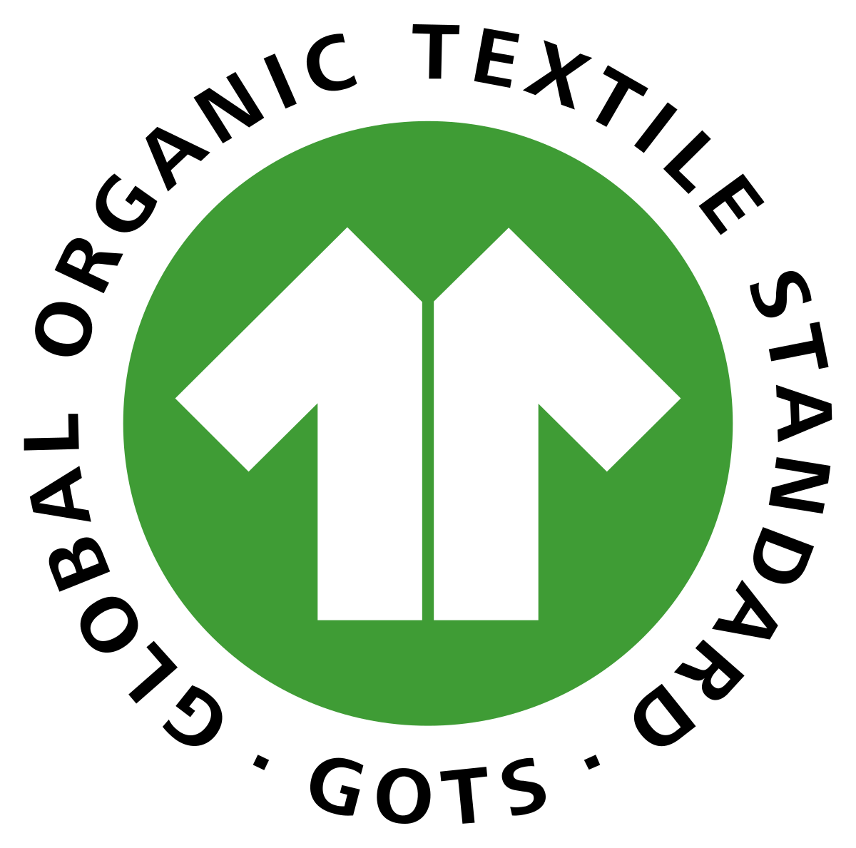 Logo GOTS con circulo verde y una camiseta blanca en el centro
